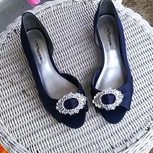 Nina navy blue satin shoes